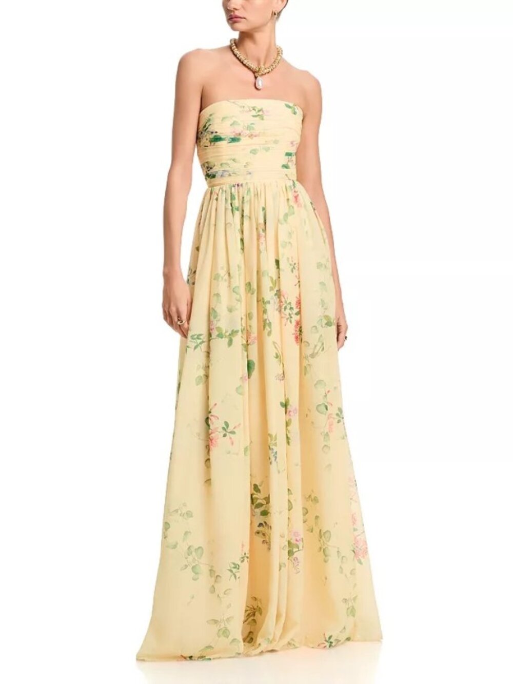 SAU LEE Camille Floral Strapless Gown Soft Yellow Size 10